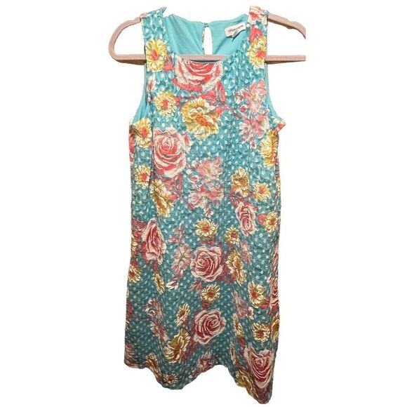 Chloe+Rene Floral Polka Dot Dress Size Small Teal Pink Yellow - Picture 1 of 5